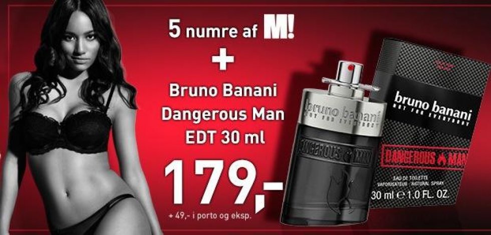 Få Bruno Banani Dangerous Man edt. + 5 numre af M! for kun 179 kr.