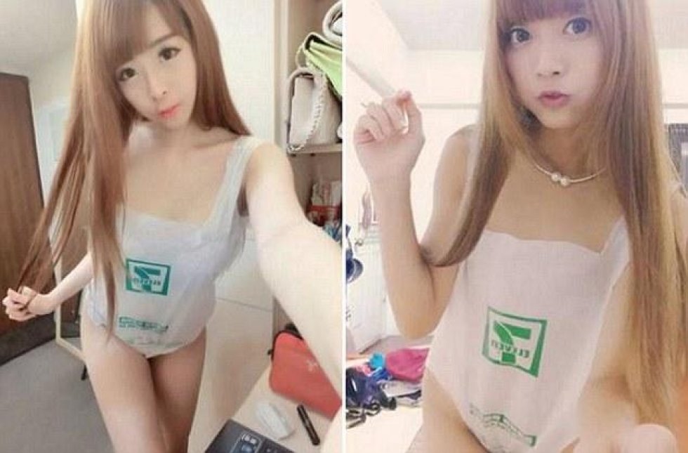 Ny bizar selfie-trend: Asiatiske piger kun iført plastikposer
