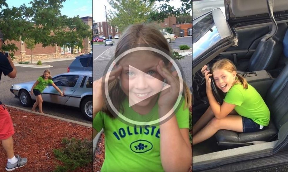 Episk reaktion: Lille pige tror ikke sine egne øjne - hendes far har købt en DeLorean