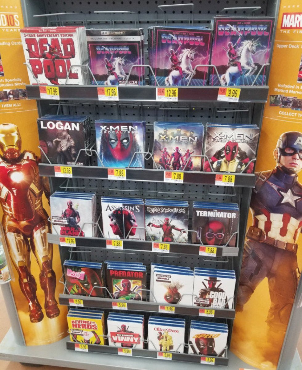 Deadpool har sneget sig på forsiden af 16 forskellige blu-rays i det lokale supermarked