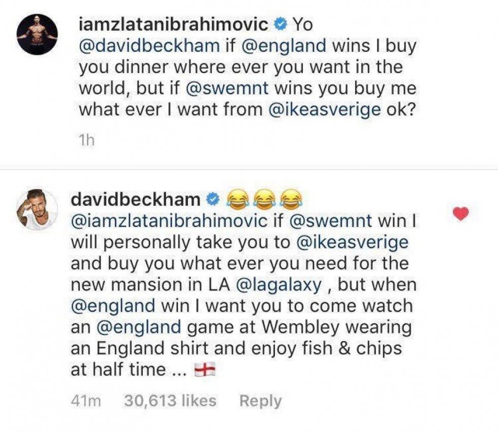 David Beckham vandt et genialt væddemål over Zlatan efter England-sejr over Sverige