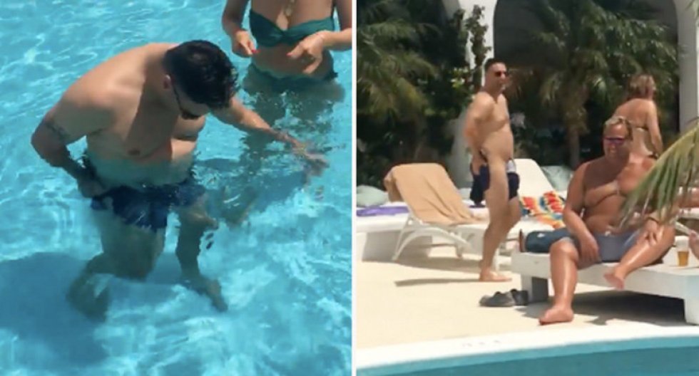 Vennegruppe pranker deres ven ved at give ham opløselige badebukser på i poolen