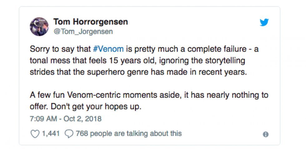 Første anmeldelser af Venom er landet: "Den minder om Catwoman"