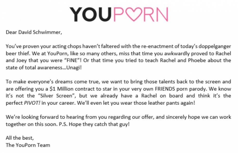 David Schwimmer tilbudt 6,5 millioner kroner for at medvirke i Friends porno-parodi