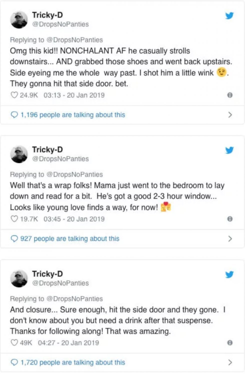 En stedfar har på episk vis live-tweetet om sin søns hemmelige damebesøg