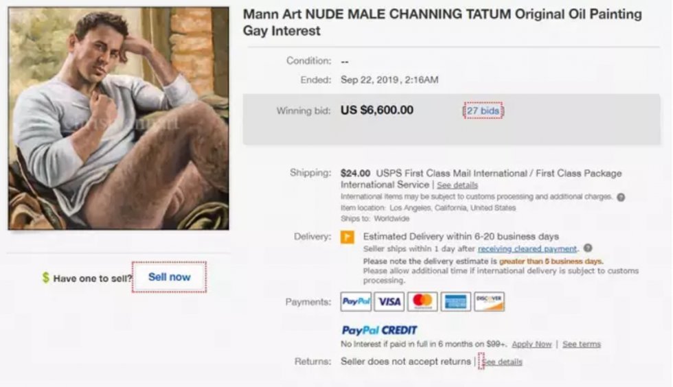 Et maleri af Channing Tatums løgpose er solgt til et svimlende beløb