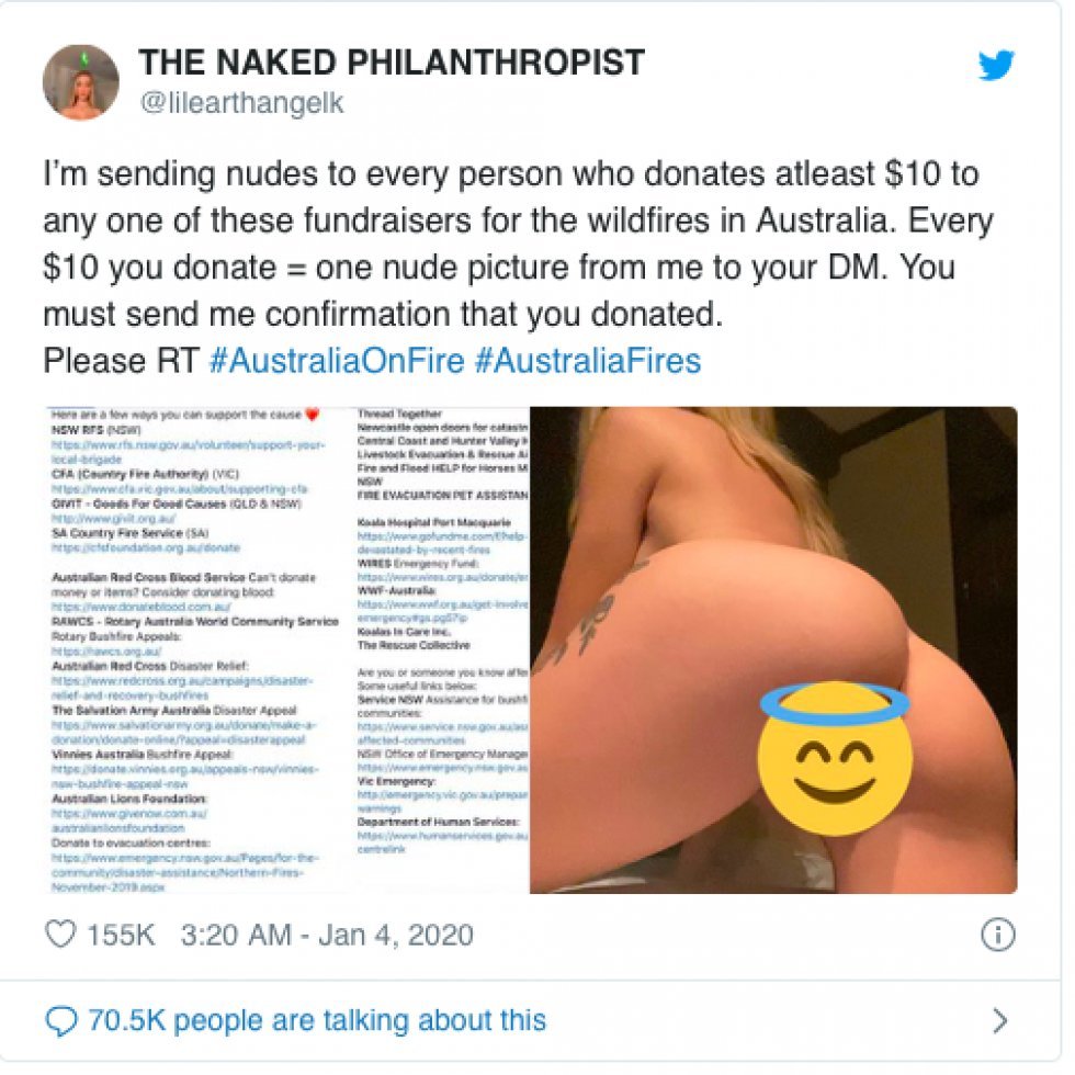 Blondine solgte nøgenbilleder for at samle ind til nødhjælp for Australiens skovbrande
