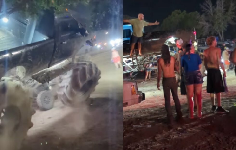 Se video: Mand i en monster truck smadrer adskillige biler efter druk-skænderi til texansk bilshow