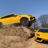 Mand flyver over sin kones Lamborghinis Aventador i en Lamborghini Urus