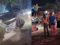 Se video: Mand i en monster truck smadrer adskillige biler efter druk-skænderi til texansk bilshow